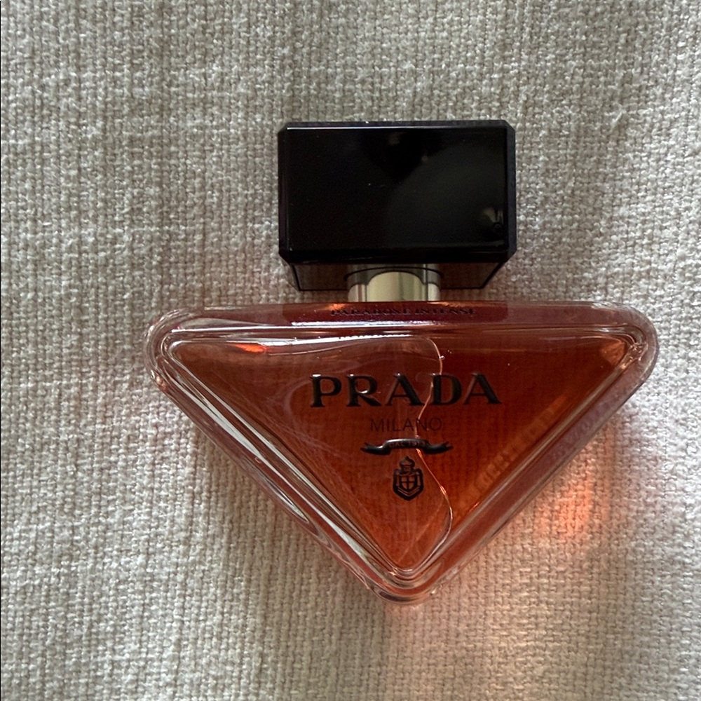 Prada Milano Triangle Perfume — Amber Liquid with Black Cap